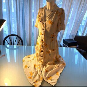 Urban Outfitters Lily Printed Polka Dot Maxi Dress Short Sleeve with Pockets S